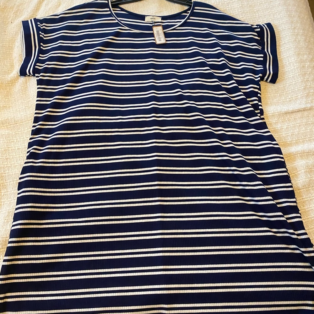 Navy and white striped dress